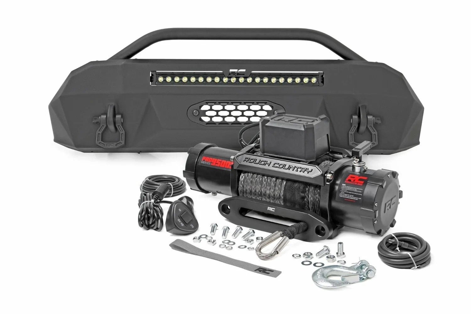 Rough Country _ Front Bumper _ Hybrid _ 20_ Blk DRL LED _ 9500S _ Toyota Tacoma (16-23)